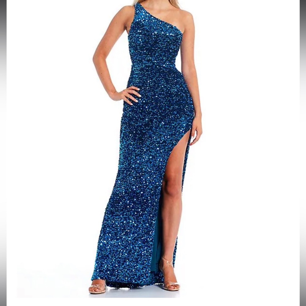 One Shoulder Blue Sequin Dress (Juniors)